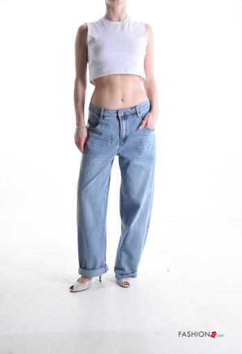 denim long Cotton Jeans with buttons with zip - ph 5