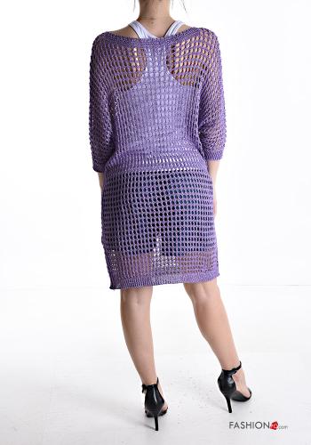 Vestido playero de rejilla De lurex por la rodilla manga tres cuartos escote barco - ph 2