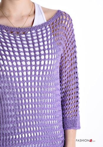 Vestido playero de rejilla De lurex por la rodilla manga tres cuartos escote barco - ph 4