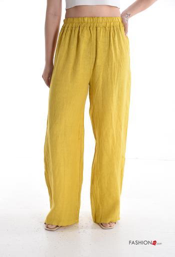 Pantalones de Lino wide leg con elástico