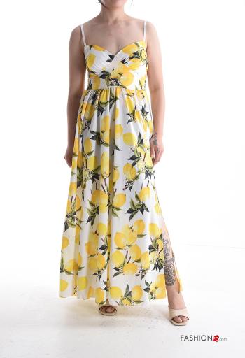 Vestido sin mangas espalda descubierta ajustable largo Estampado objetos con abertura escote profundo
