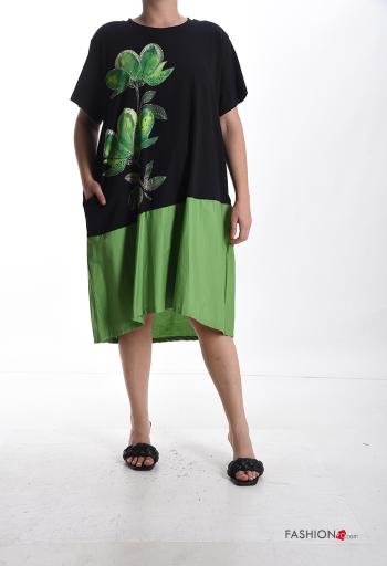 Kleid aus Baumwolle mit Taschen mit Strasssteinen