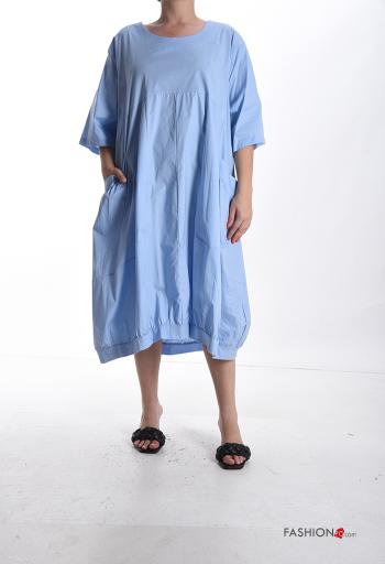 Abito in Cotone oversize girocollo con tasche maniche a tre quarti