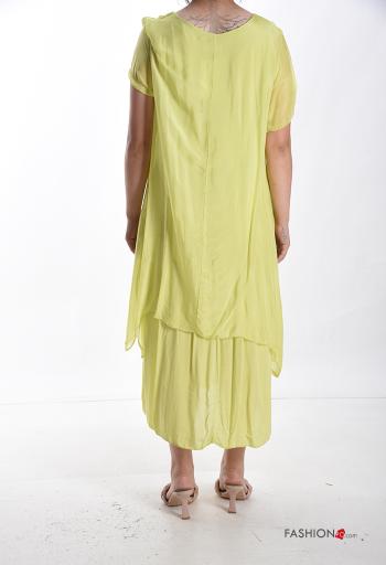 Vestido em Seda manga curta gola redonda com folhos - ph 2