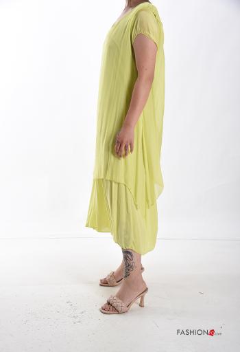 Vestido em Seda manga curta gola redonda com folhos - ph 3