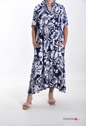 Blumenmuster Oversize mit kragen Blusenkleid mit Knöpfen mit Taschen