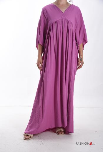 Abito in Cotone oversize lungo scollo a V maniche a tre quarti