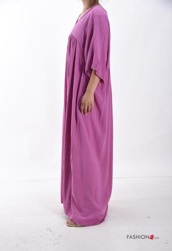 Abito in Cotone oversize lungo scollo a V maniche a tre quarti - ph 3