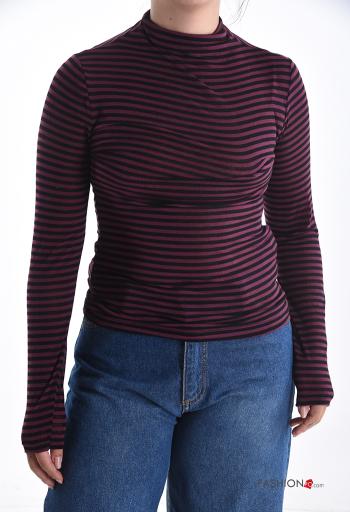 Maglietta a manica lunga in Misto Cashmere Fantasia righe a collo alto - ph 1