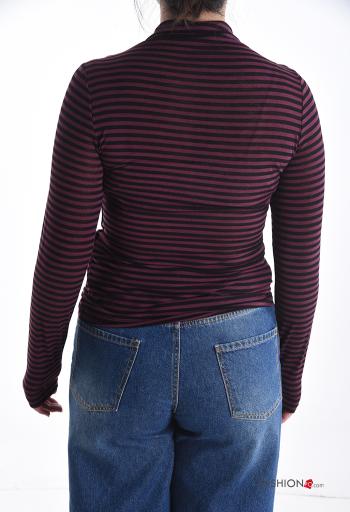 Maglietta a manica lunga in Misto Cashmere Fantasia righe a collo alto - ph 2