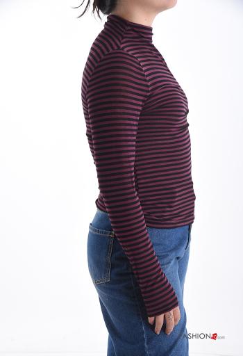 Maglietta a manica lunga in Misto Cashmere Fantasia righe a collo alto - ph 3