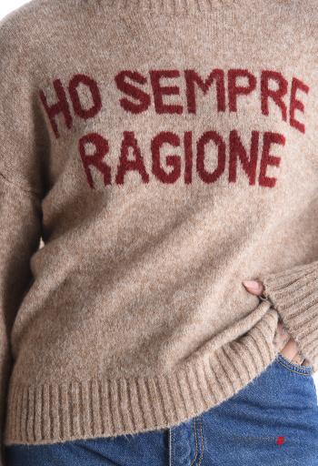 Lettering print long sleeve crew neck Wool Mix Sweater - ph 4