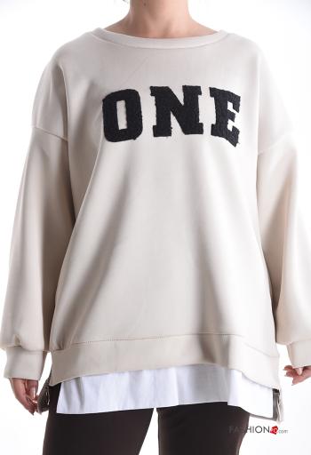 Felpa maniche lunghe girocollo Fantasia scritta con zip - ph 1