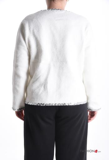 long sleeve crew neck Cardigan with sequins with buttons with pearls with pockets - ph 2