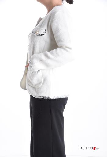 long sleeve crew neck Cardigan with sequins with buttons with pearls with pockets - ph 3