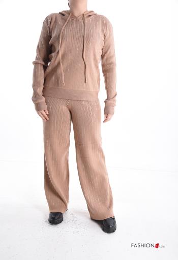 Conjunto em jersey canelado manga comprida com strass com capuz com elástico - ph 1