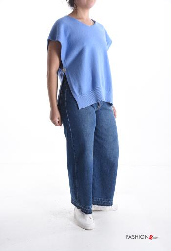 Maglione maniche corte con spacco con bottoni scollo a V - ph 5