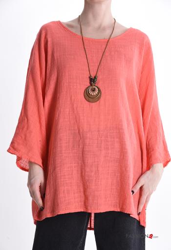 Tunica in Cotone girocollo oversize maniche lunghe con collana - ph 1