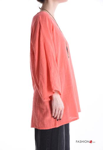 Tunica in Cotone girocollo oversize maniche lunghe con collana - ph 3
