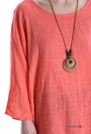 Tunica in Cotone girocollo oversize maniche lunghe con collana - ph 4