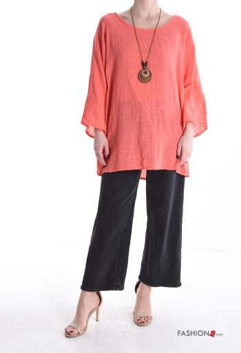 Tunica in Cotone girocollo oversize maniche lunghe con collana - ph 5