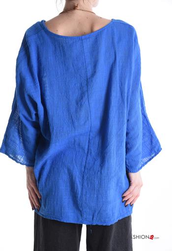 long sleeve crew neck Cotton Blouse with necklace - ph 2