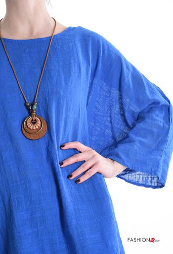 long sleeve crew neck Cotton Blouse with necklace - ph 4
