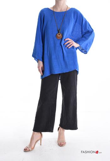 long sleeve crew neck Cotton Blouse with necklace - ph 5