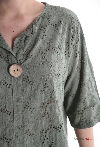 Blusa de Algodón Patrón bordado manga tres cuartos con botones bordado inglés - ph 4