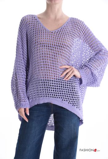 Jersey de Algodón manga larga extra grande de rejilla con cuello en v