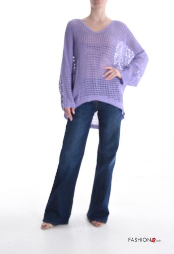 Jersey de Algodón manga larga extra grande de rejilla con cuello en v - ph 5