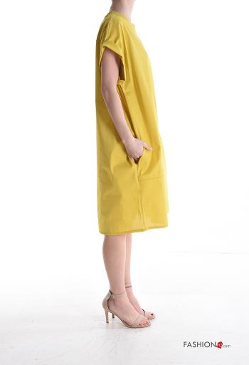 Robe en Coton manches courtes à genoux avec poches - ph 3