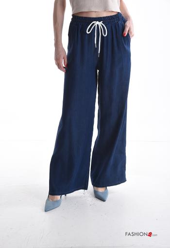 Pantalones wide leg con bolsillos con elástico