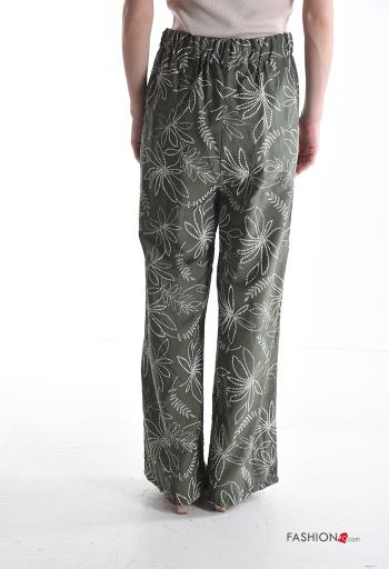 Pantalones wide leg Patrón bordado con bolsillos con cremallera con botones - ph 2