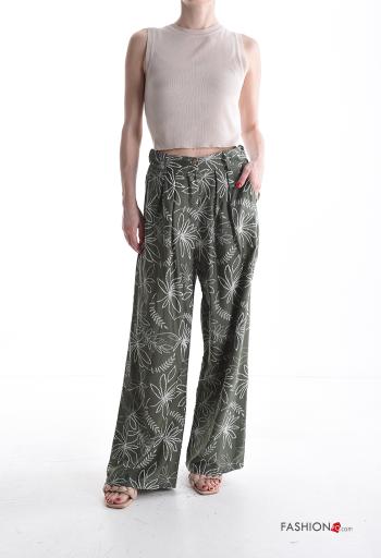 Pantalones wide leg Patrón bordado con bolsillos con cremallera con botones - ph 5