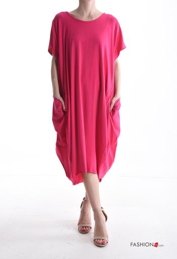 Vestido de Algodón manga corta extra grande cuello redondo con bolsillos