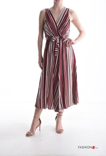 Jumpsuit senza maniche scollato sulla schiena Fantasia geometrica scollo a V con cintura in stoffa - ph 1