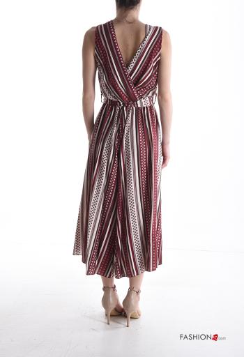 Jumpsuit senza maniche scollato sulla schiena Fantasia geometrica scollo a V con cintura in stoffa - ph 2