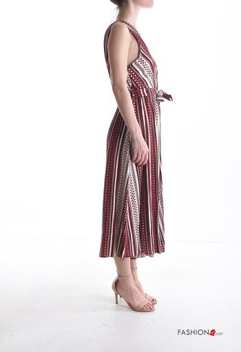 Jumpsuit senza maniche scollato sulla schiena Fantasia geometrica scollo a V con cintura in stoffa - ph 3