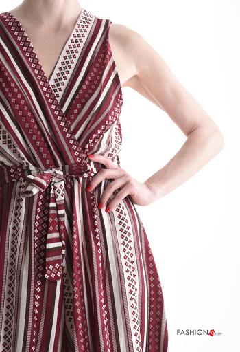 Jumpsuit senza maniche scollato sulla schiena Fantasia geometrica scollo a V con cintura in stoffa - ph 4