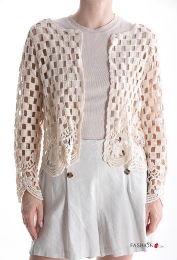 Besticktes Muster lange ärmel häckeln Strickjacke aus Baumwolle