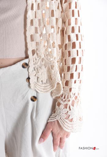Besticktes Muster lange ärmel häckeln Strickjacke aus Baumwolle - ph 4