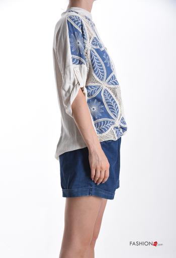 Camicia in Lino Fantasia ricamata con bottoni maniche a tre quarti - ph 3