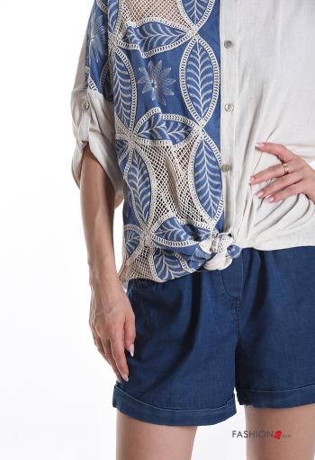 Camicia in Lino Fantasia ricamata con bottoni maniche a tre quarti - ph 4