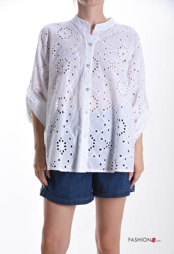 Camicia in Cotone con bottoni in pizzo sangallo