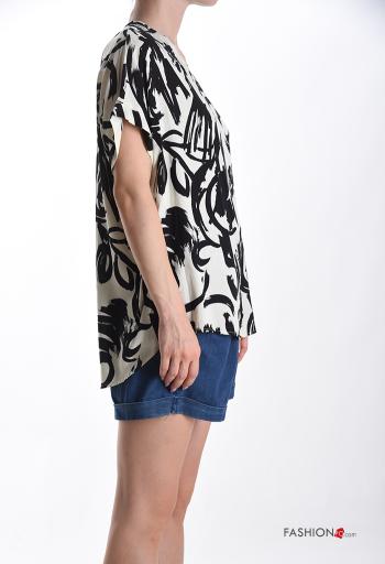 Blouse manches courtes col rond Imprimé abstrait à boutons - ph 3