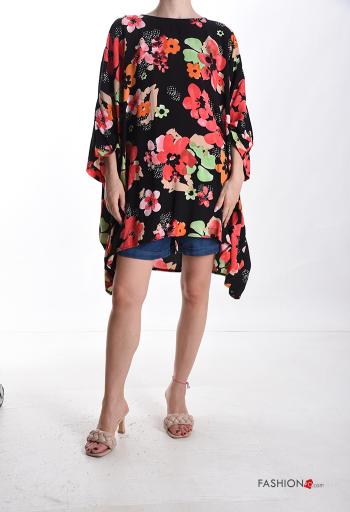 Tunica oversize girocollo Fantasia floreale maniche a tre quarti