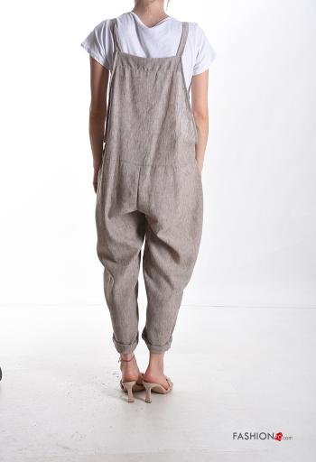 adjustable oversized Linen Dungaree with pockets with T-shirt - ph 2