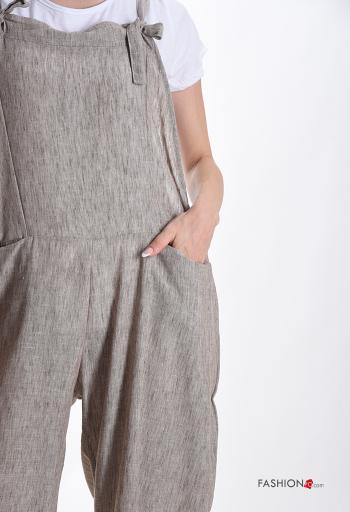 adjustable oversized Linen Dungaree with pockets with T-shirt - ph 4
