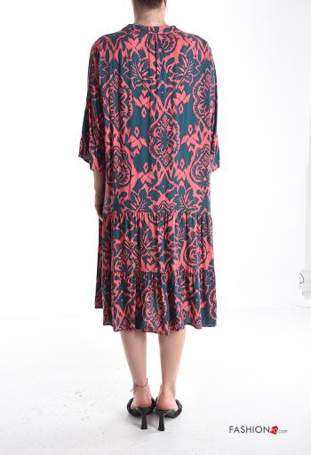 Patterned Dress with flounces 3/4 sleeve with buttons - ph 2